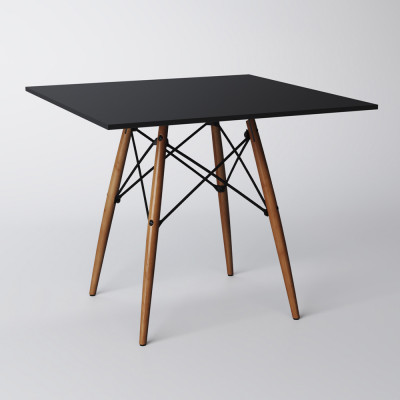Mesa Dkr Eiffel Quadrado Tampo De Madeira 90cm Preto
