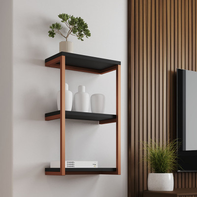 Nicho De Parede Industrial Para Quarto 3 Prateleiras Milão - Cobre E Preto