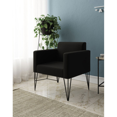 Poltrona Ideal Para Recepção Turim Pés Hairpin Preto Tecido Suede Preto
