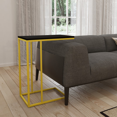 Mesa Lateral Industrial Elena Tampo Preto Base Ferro Amarelo