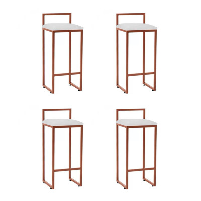 Kit 4 Banquetas Altas Industriais Em Aço Dori Cobre Assento Suede Branco