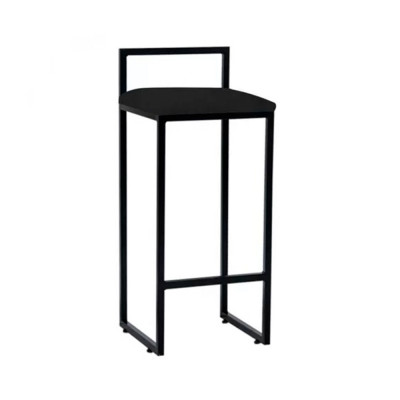 Banqueta Alta Industrial Em Aço Dori Preto Assento Suede Preto