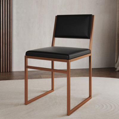 Cadeira De Jantar Industrial Isa Assento Corino Preto Base Cobre