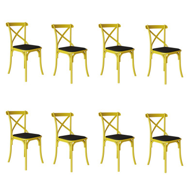 Kit 8 Cadeiras Katrina Assento Corano Preto Aço Amarelo