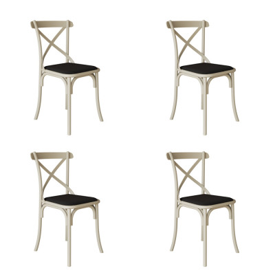 Kit 4 Cadeiras Katrina Assento Corano Preto Aço Off White