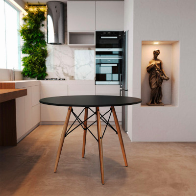 Mesa Eiffel Redondo Tampo De Madeira 90 Cm Preto