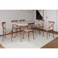 Conjunto Mesa De Jantar 6 Cadeiras Katrina Cobre Trama Premium Cobre E Branco 150 Cm(100)