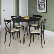 Mesa Jantar Redonda Preta Elen 110cm Hairpin Com 4 Cadeiras Katrina Preta(100)