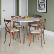 Mesa Jantar Redonda Branca Elen 110cm Hairpin Com 4 Cadeiras Katrina Cobre(100)