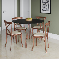 Mesa Jantar Redonda Preta Elen 110cm Hairpin Com 4 Cadeiras Katrina Cobre(100)
