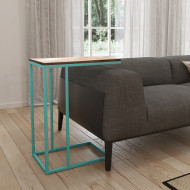 Mesa Lateral Industrial Elena Tampo Amendoa Base Ferro Azul Turquesa(100)
