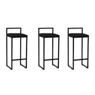 Kit 3 Banquetas Altas Industriais Em Aço Dori Preto Assento Suede Preto(100)