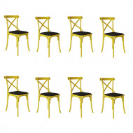 Kit 8 Cadeiras Katrina Assento Corano Preto Aço Amarelo(100)