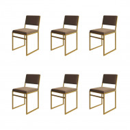 Kit 6 Cadeiras De Jantar Industrial Isa Assento Veludo Marrom Base Dourado(100)